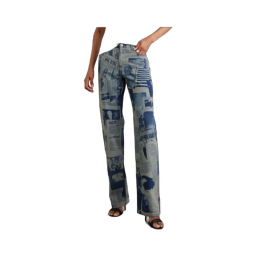 Newspaper-Print Straight Jeans
