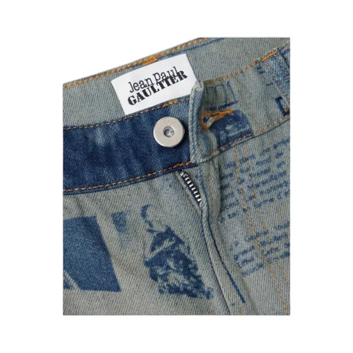 Newspaper-Print Straight Jeans