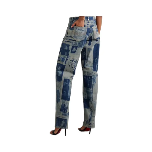 Newspaper-Print Straight Jeans