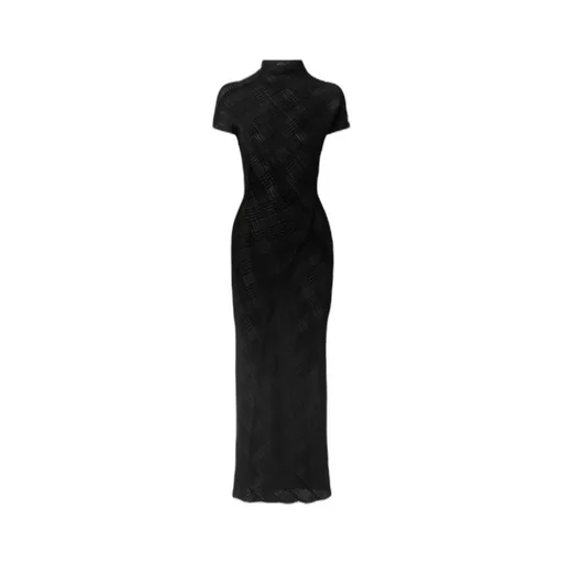 Ribbed Knit Turtleneck Long Dress
