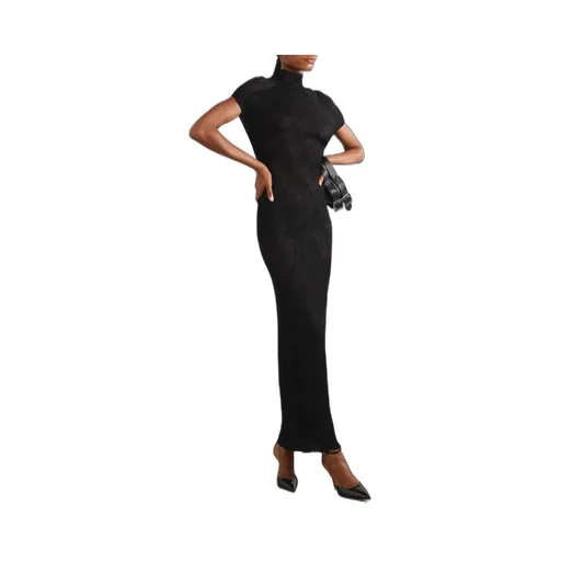 Ribbed Knit Turtleneck Long Dress