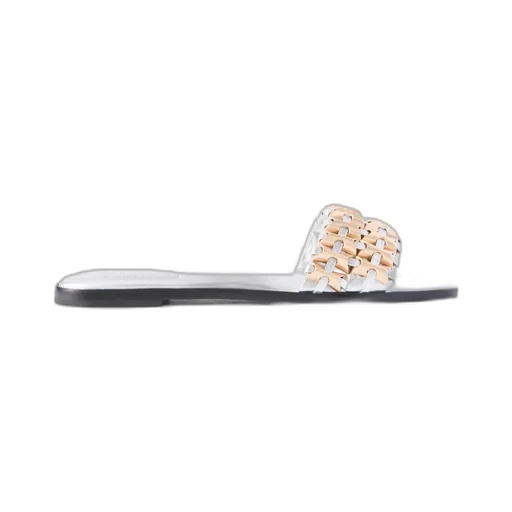 Faye Metallic Leather Trim Slippers