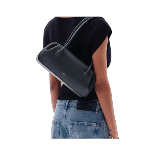 Oyster Shoulder Bag - Black Pebble Grained Leather