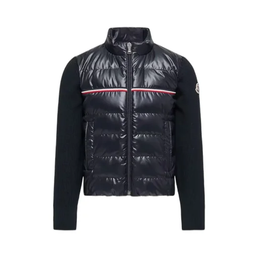 Tricolor Padded Cotton Zip-Up Cardigan