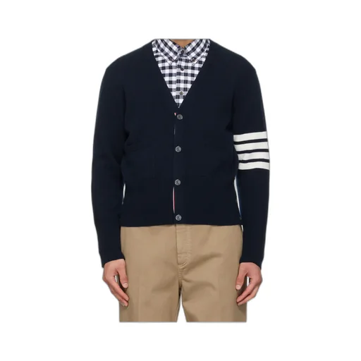 Thom Browne 4 Bar Stripe V-Neck Button-Up Cardigan
