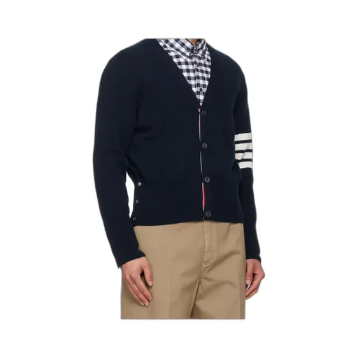 Thom Browne 4 Bar Stripe V-Neck Button-Up Cardigan