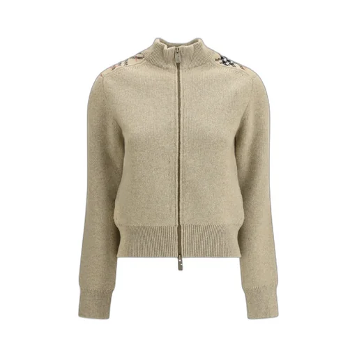 Burberry Checked Trim Zip-Up Cardigan