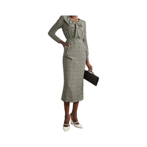 Bow-Embellished Pleated Leopard-Print Silk-Chiffon Midi Dress