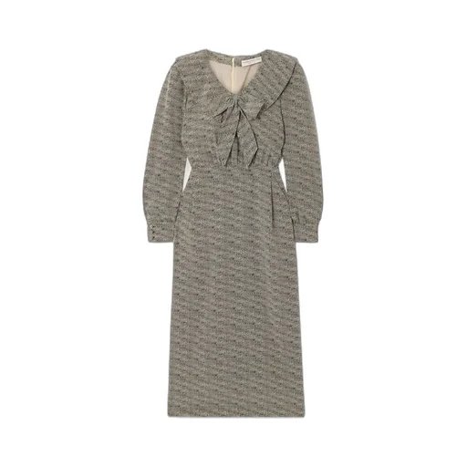 Bow-Embellished Pleated Leopard-Print Silk-Chiffon Midi Dress