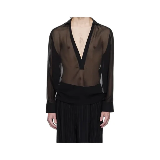 Deep V-Neck Long-Sleeved Shirt