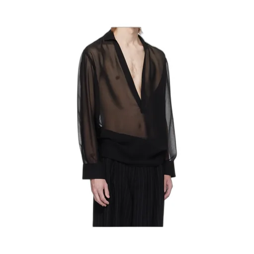 Deep V-Neck Long-Sleeved Shirt