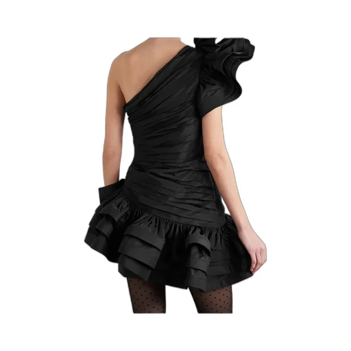 One-Shoulder Bow-Embellished Ruched Taffeta Mini Dress