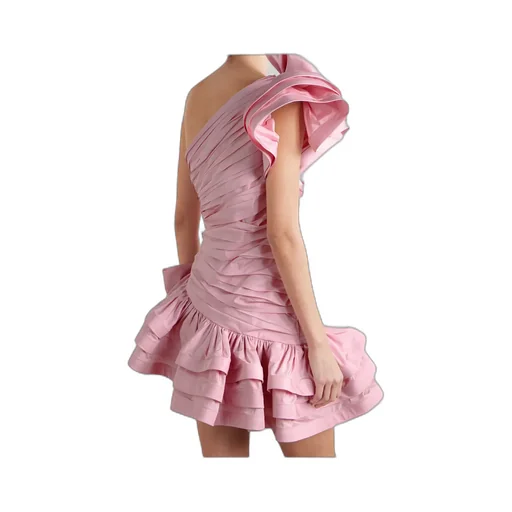 One-Shoulder Bow-Embellished Ruched Taffeta Mini Dress