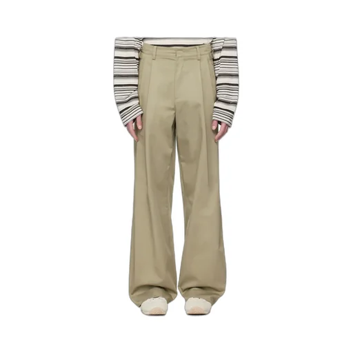 Wide-Leg Twill Casual Pants