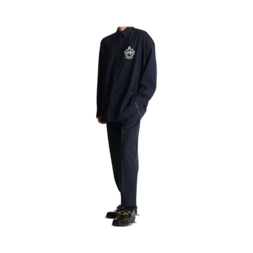 Striped Wool College Emblem Shirt
