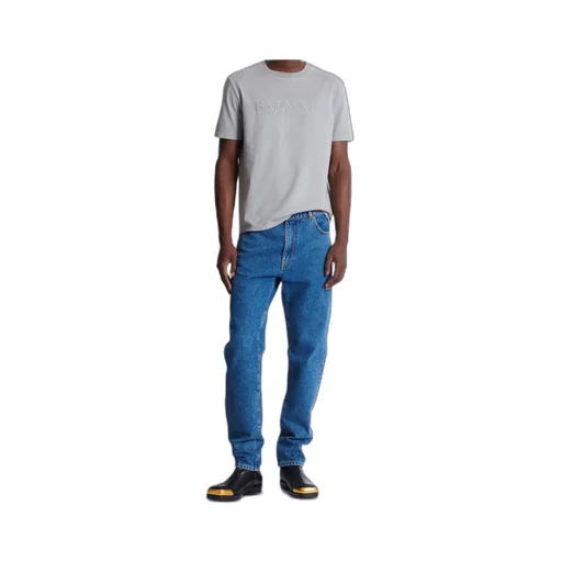 Blue Denim Straight-Cut Jeans