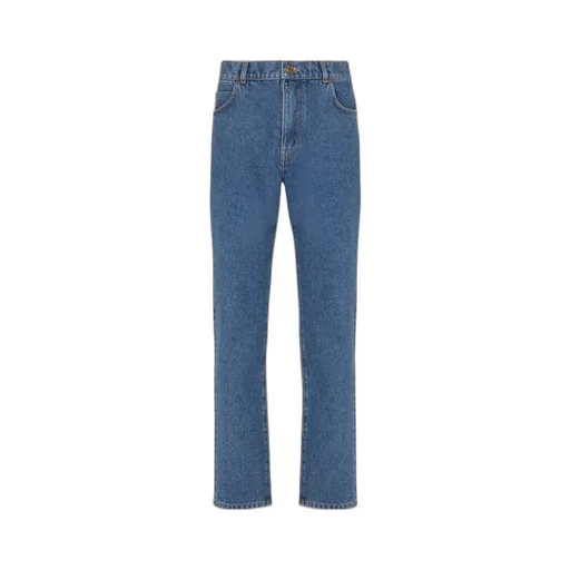 Blue Denim Straight-Cut Jeans