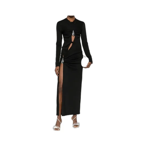 Crystal-Pendant Open-Twist Midi Dress