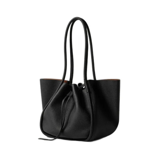 Large Ruched Textured-Leather Tote