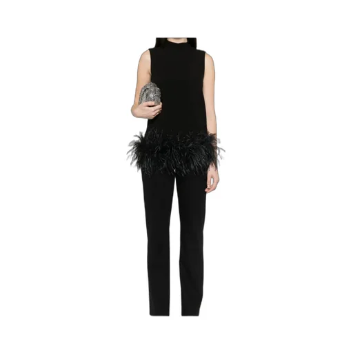 Max Mara Studio Msevello Mock Neck Feather-Trim Top