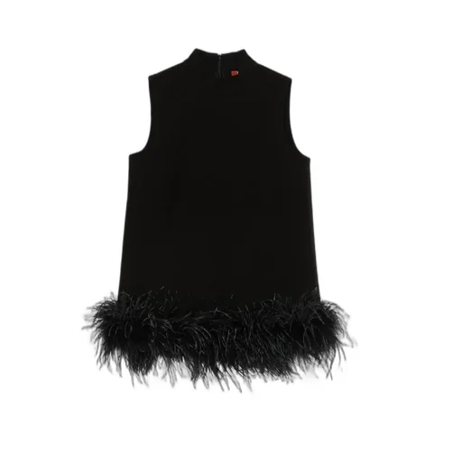 Max Mara Studio Msevello Mock Neck Feather-Trim Top