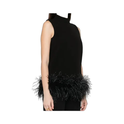 Max Mara Studio Msevello Mock Neck Feather-Trim Top