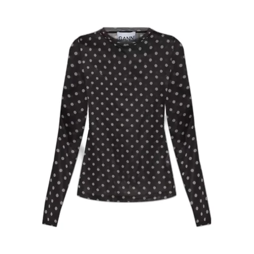 Ganni Printed Sheer Longsleeve Top
