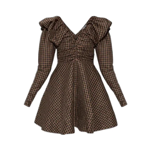 V-Neck Checked Mini Dress