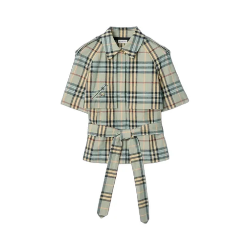 Burberry Checked Belted Short Sleeved Trench Shirt