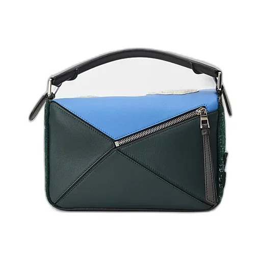 Petit Sac Puzzle Futurist Cat En Maille BrodÉE Et Cuir De Veau