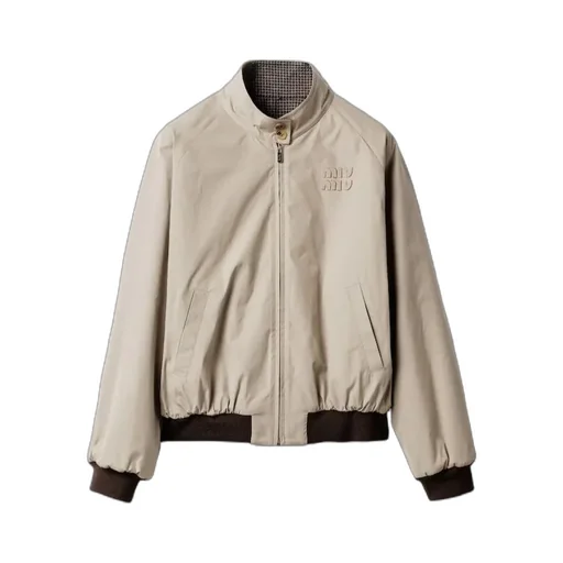 Reversible Houndstooth Check And Panama Cotton Blouson Jacket