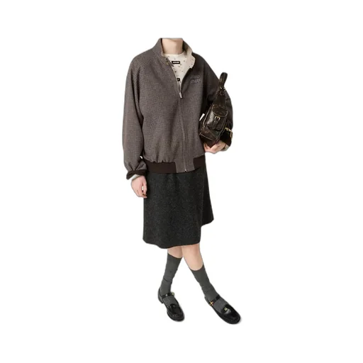 Reversible Houndstooth Check And Panama Cotton Blouson Jacket