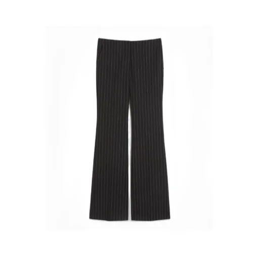 Flared Pinstripe Wool Trousers - Black