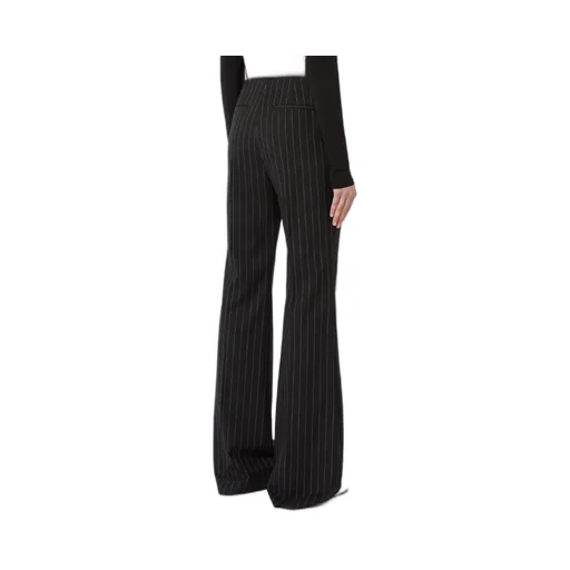 Flared Pinstripe Wool Trousers - Black