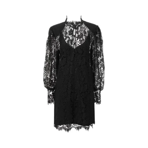 Floral-Lace High-Neck Dress