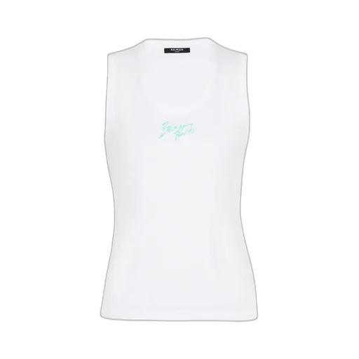 Balmain Brushed Logo Printed Relaxed Tank Top