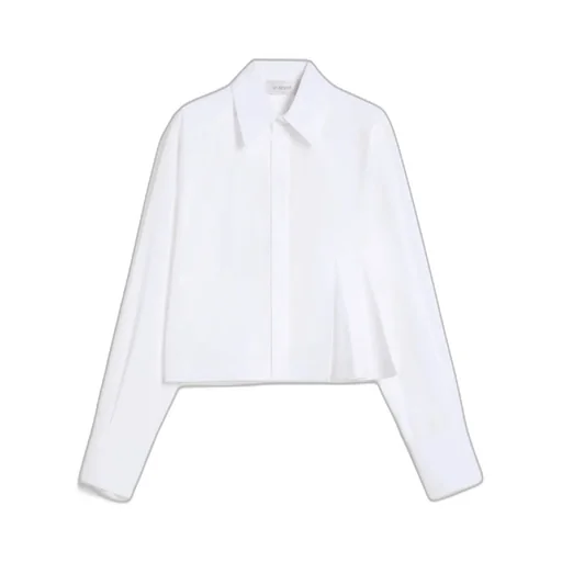 Cropped Poplin Shirt With Asymmetrical Pleats - Optical White