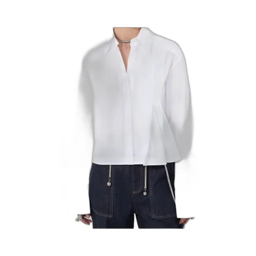 Cropped Poplin Shirt With Asymmetrical Pleats - Optical White