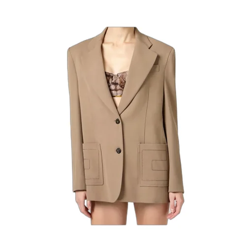 Embroidered-Pocket Single-Breasted Blazer