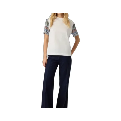Cotton Jersey Crewneck T-Shirt With Contrast Sleeves