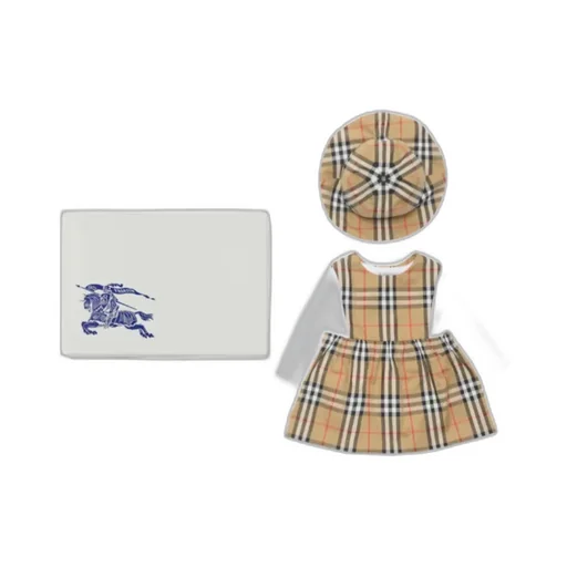 Burberry Kids Checked Logo Embroidered Dress Body Set