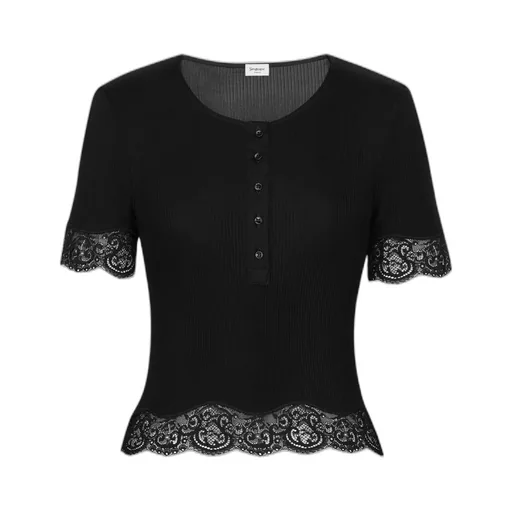 Laced T-Shirt In Ribbed Silk Jersey