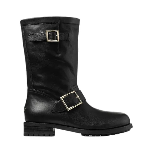 Black Biker Leather Ankle Boot