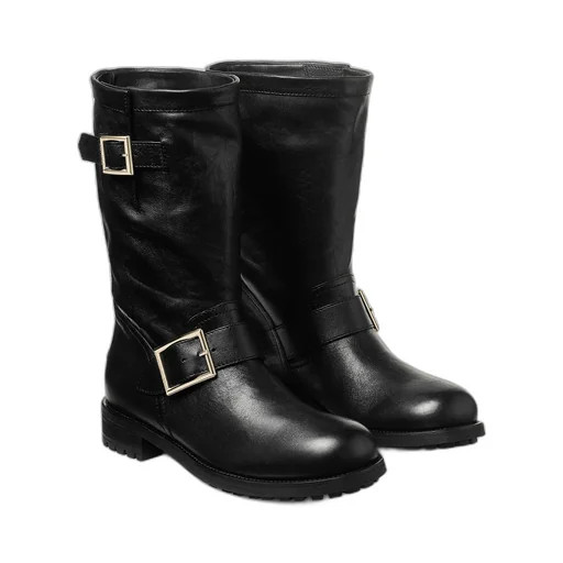 Black Biker Leather Ankle Boot
