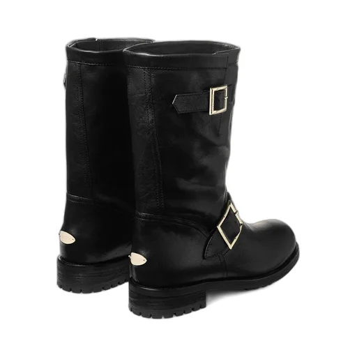 Black Biker Leather Ankle Boot