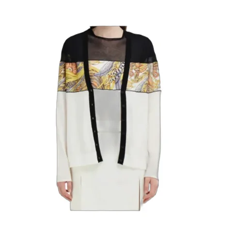 V-Neck Cardigan With Silk Inserts