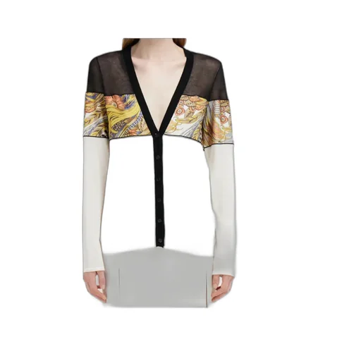 V-Neck Cardigan With Silk Inserts