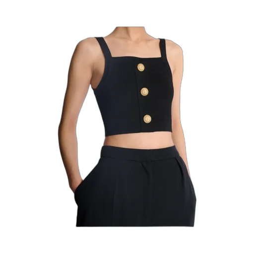 Balmain Buttons Knit Bralette Top