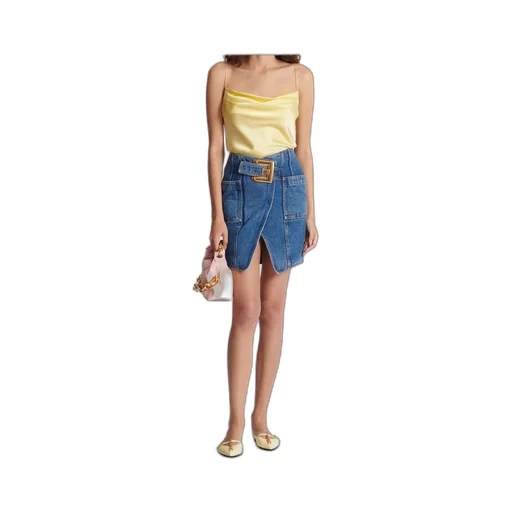 Balmain Belted Short Denim Skirt