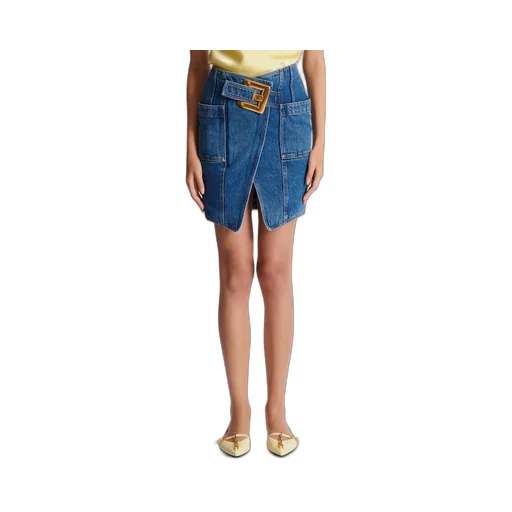 Balmain Belted Short Denim Skirt